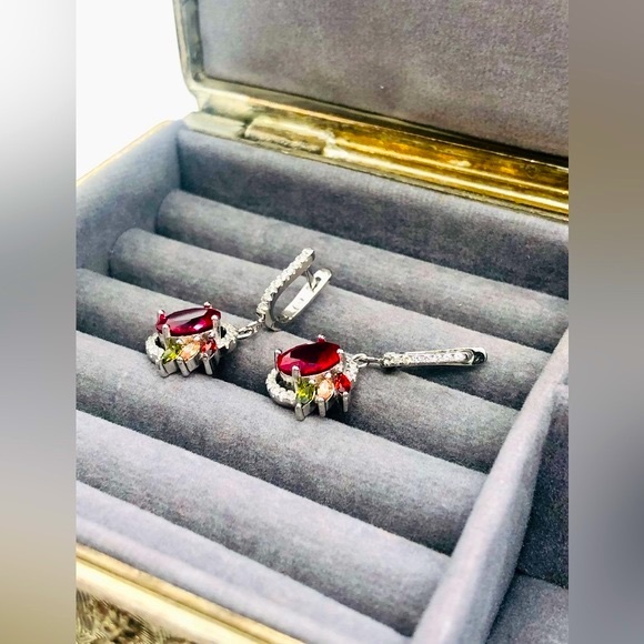 Beautiful Silver Ruby Peridot Citrine Earrings - Picture 15 of 17